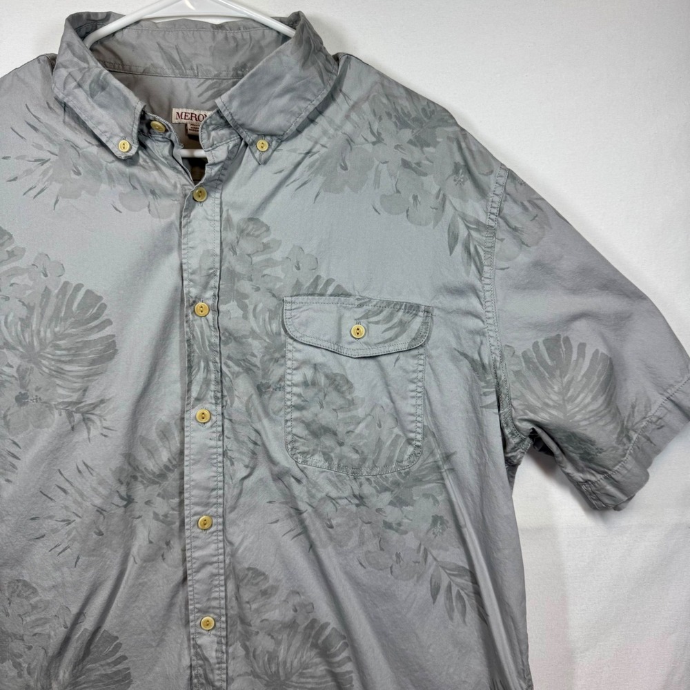 Merona Floral Button Down Shirt Short Sleeve Casual‎ Gray Sz XL